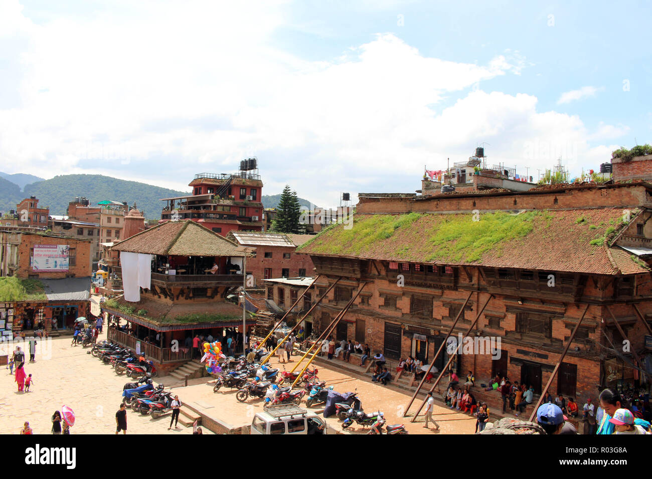 Around Bhaktapur Durbar Square (under reconstruction), an UNESCO Heritage in Kathmandu Valley. Taken in Nepal, August 2018. Stock Photo