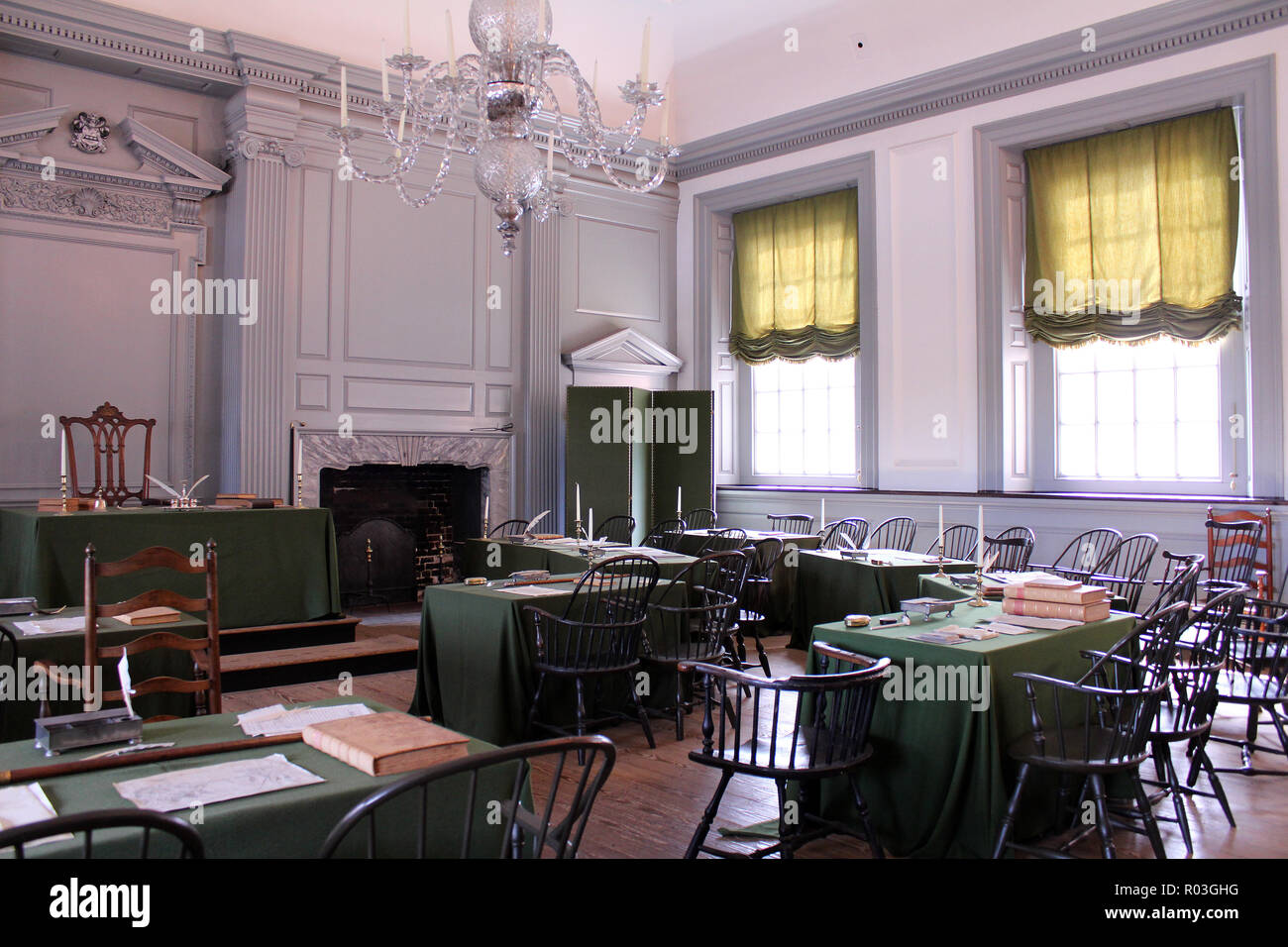 Interior of Independence Hall, place of original signing the Declaration of Independence (1776), Philadelphia, Pennsylvania, USA Stock Photo