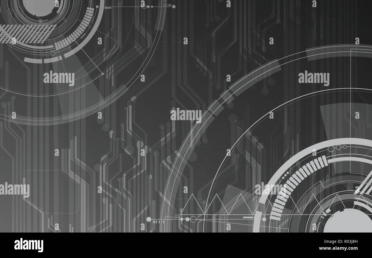 Vector abstract technological black and white circuit background design Stock Vector