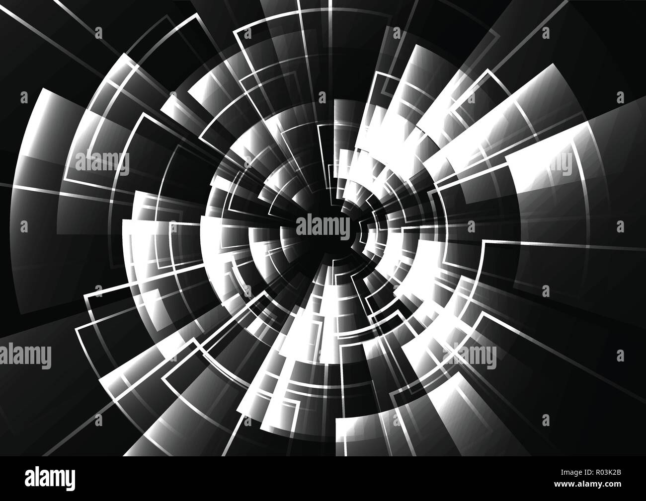 Technological black and white radar light effect vector template background abstract design Stock Vector