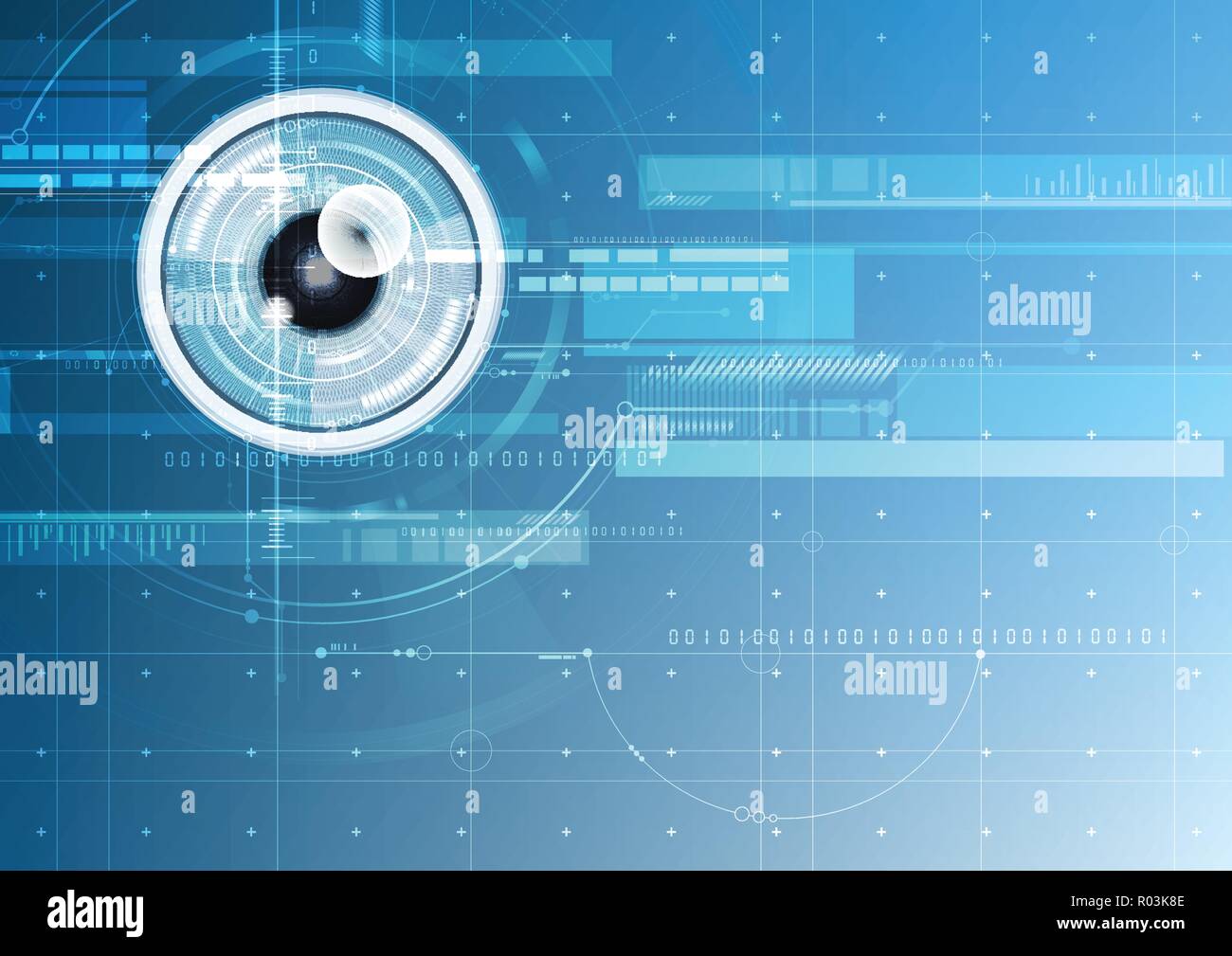 Abstract technological eye scanning hud security identify vector background design Stock Vector