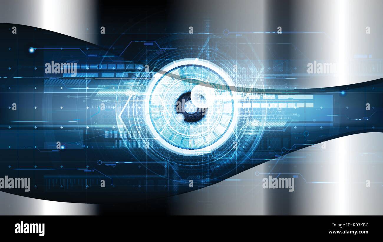 Technological cybersecurity eye scanning identification vector background abstract design Stock Vector
