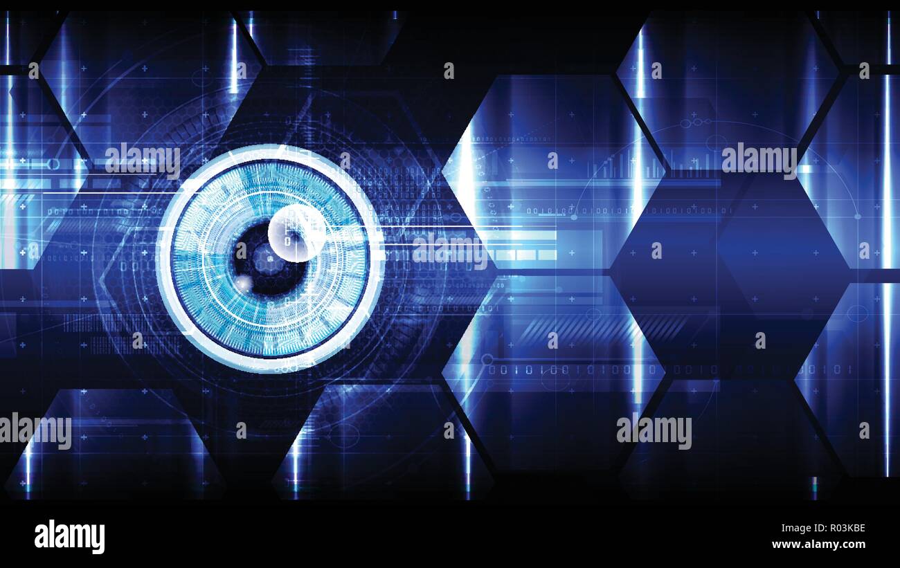 Technological cybersecurity eye scanning vector background abstract design Stock Vector