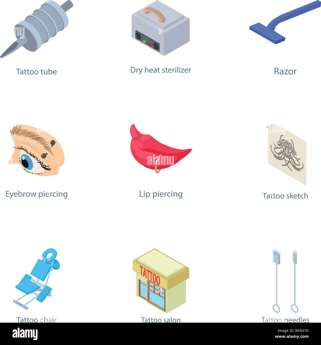 Puncture icons set, isometric style Stock Vector