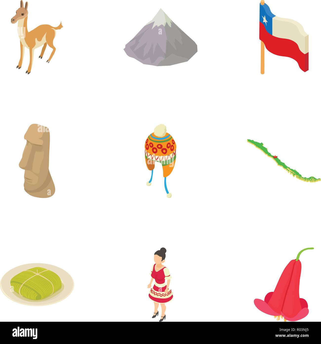 Mountain life icons set, isometric style Stock Vector
