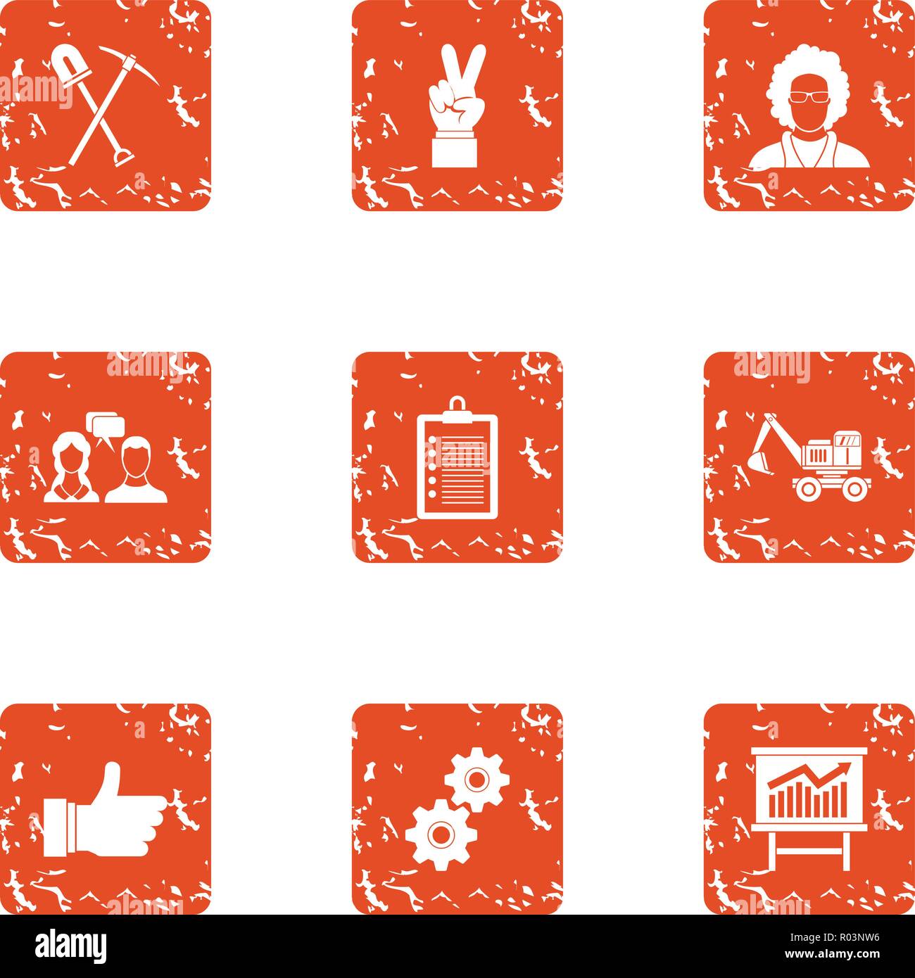 Workflow process icons set, grunge style Stock Vector
