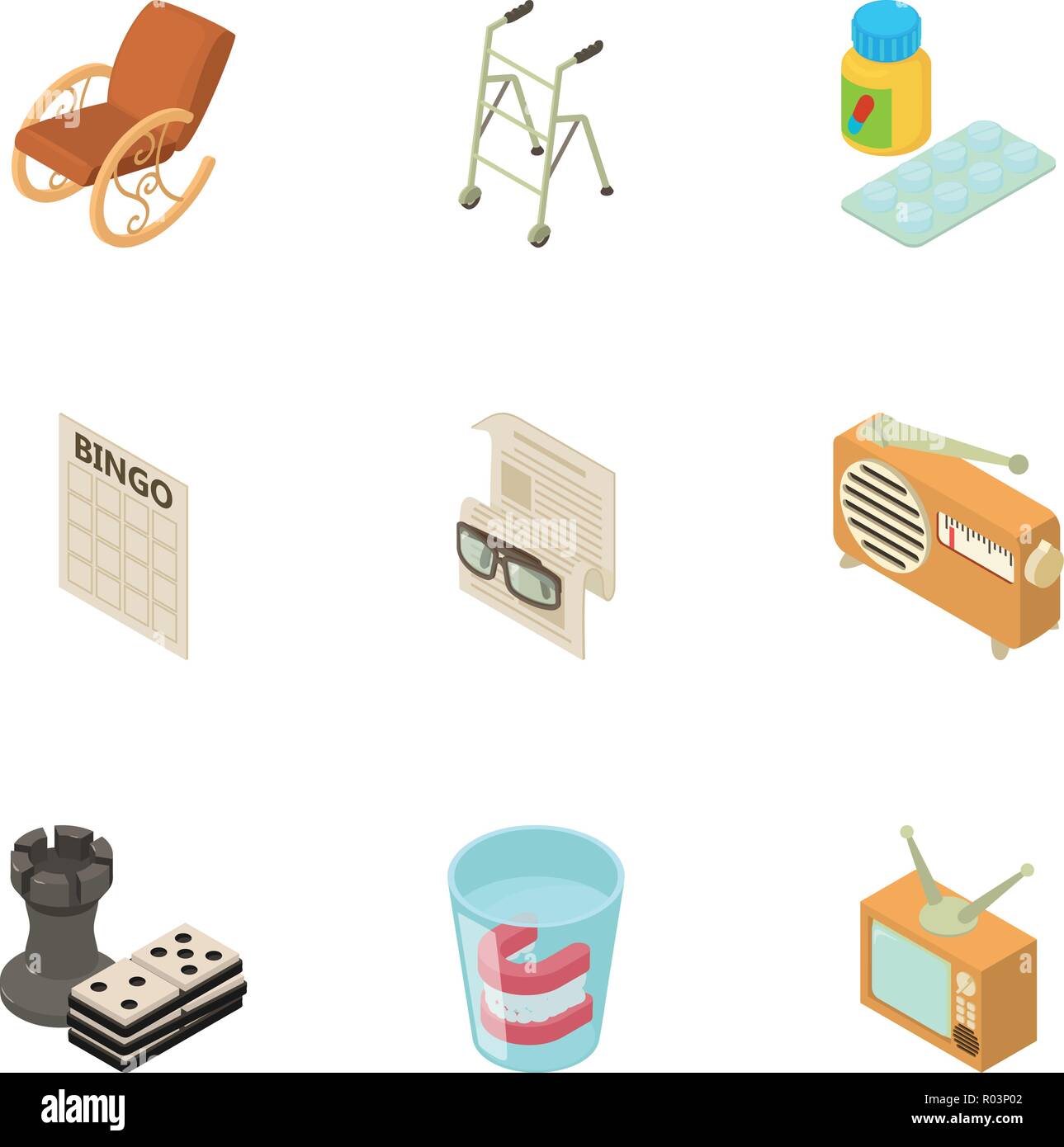 Nursing home icons set, isometric style Stock Vector