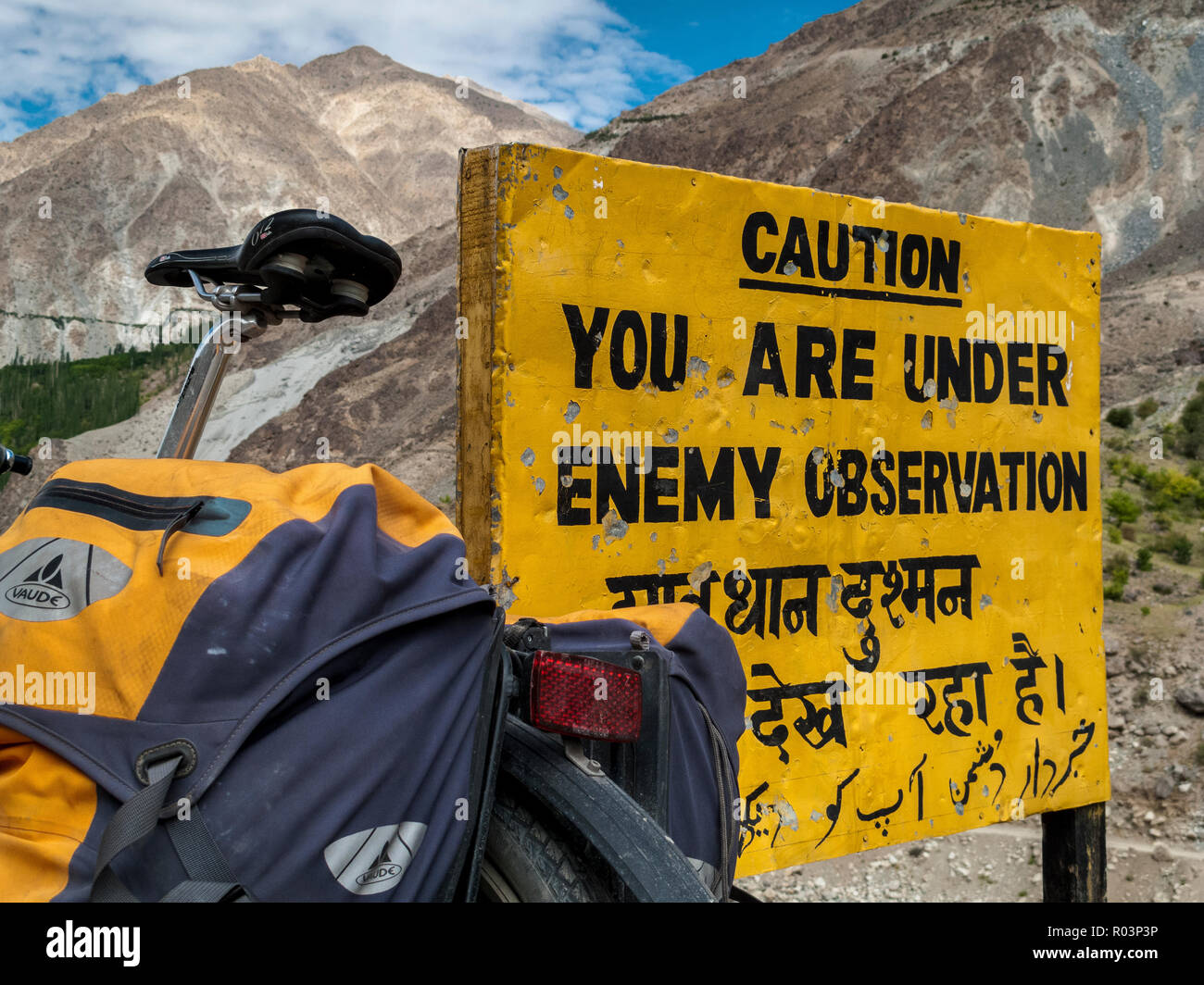 The area around Kargil is some sort of unrelaxed for travelling on a bicycle Stock Photo