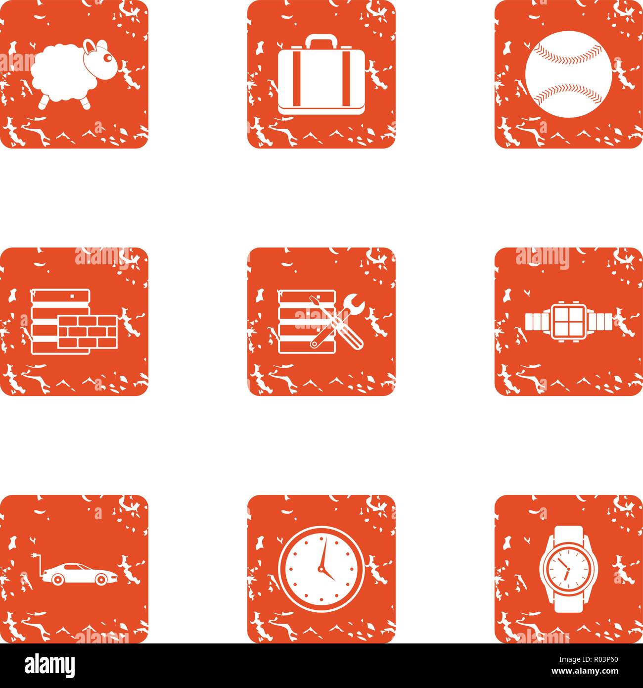 Fix time icons set, grunge style Stock Vector