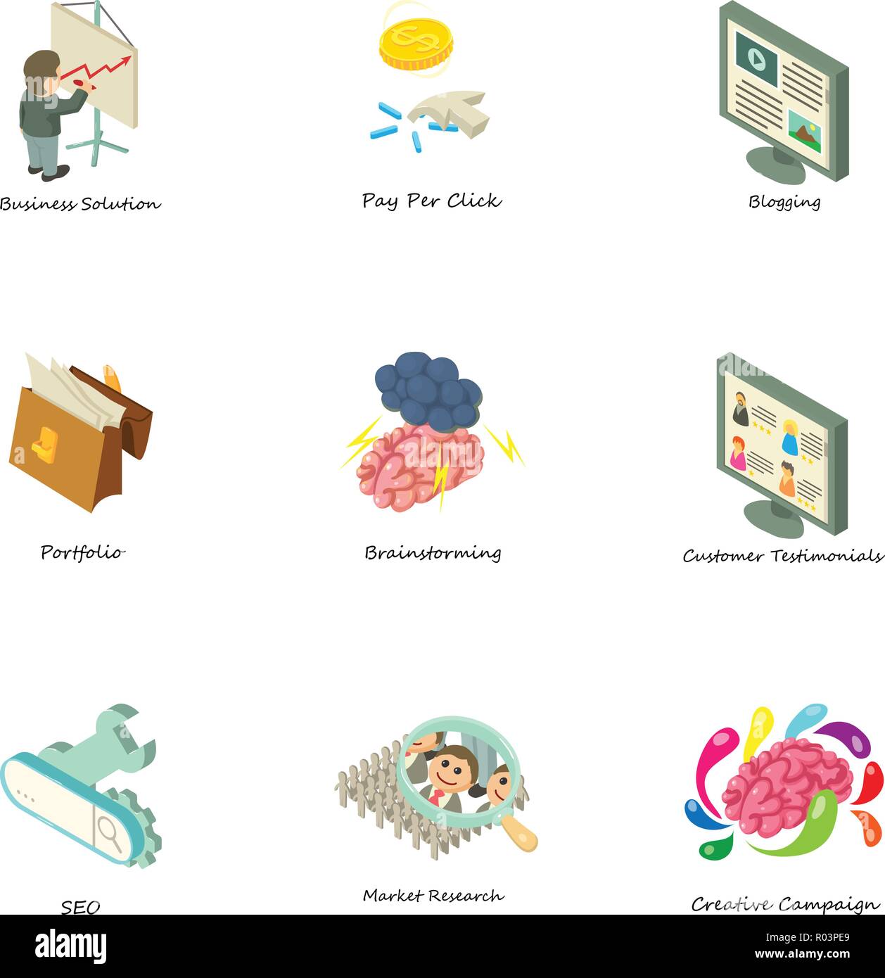 Search optimization icons set, isometric style Stock Vector