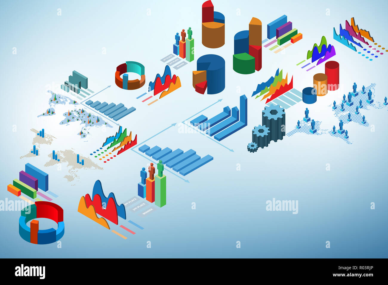 Various charts and graphs - 3d rendering Stock Photo - Alamy
