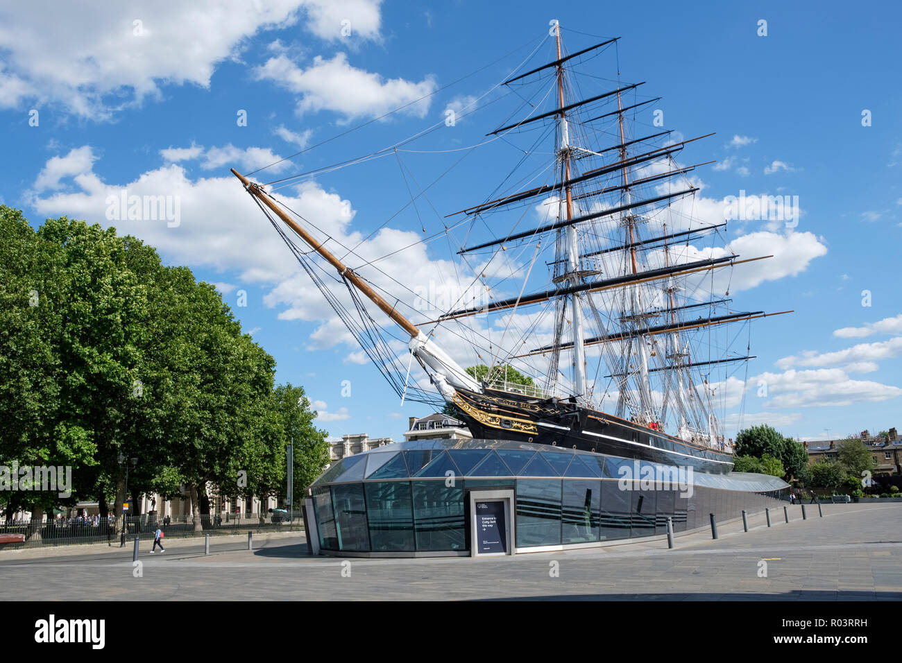 The Cutty Sark, historic  British clipper ship, in permanent dry dock at Greenwich, London, England, UK Stock Photo
