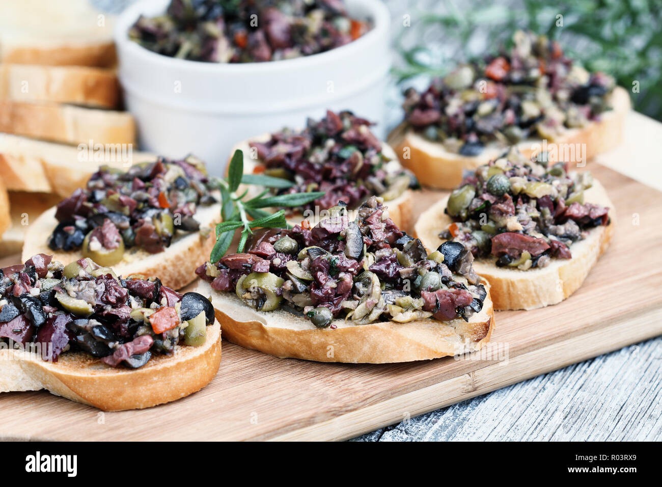 Homemade mixed Olive Tapenade made with garlic, capers, olive oil