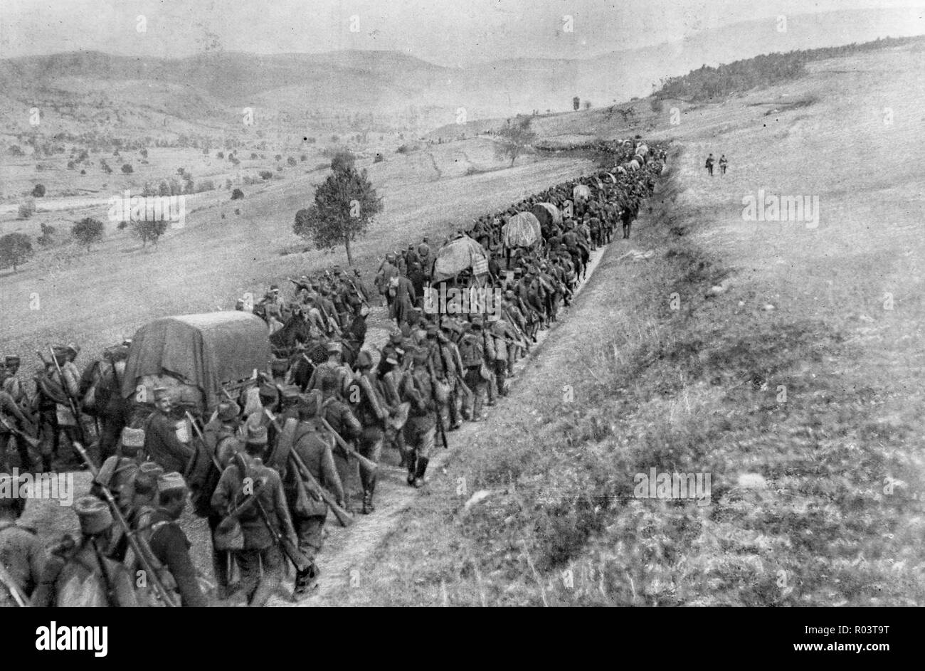 Serbian troops retreating near Pristina, 1915, Kosovo Stock Photo