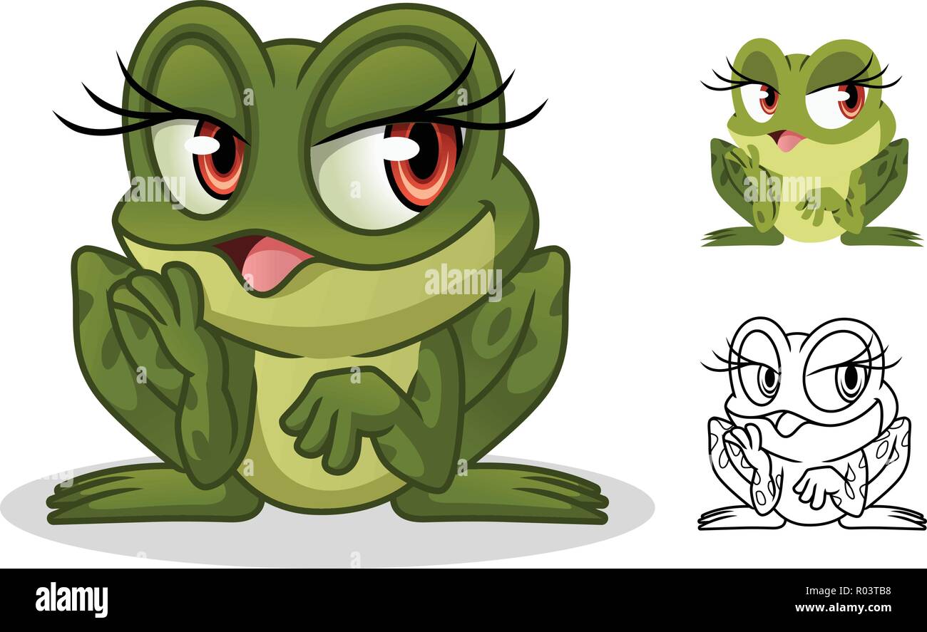 Female frog cartoon character mascot design, including flat and line art  design, isolated on white background, vector clip art illustration Stock  Vector Image & Art - Alamy