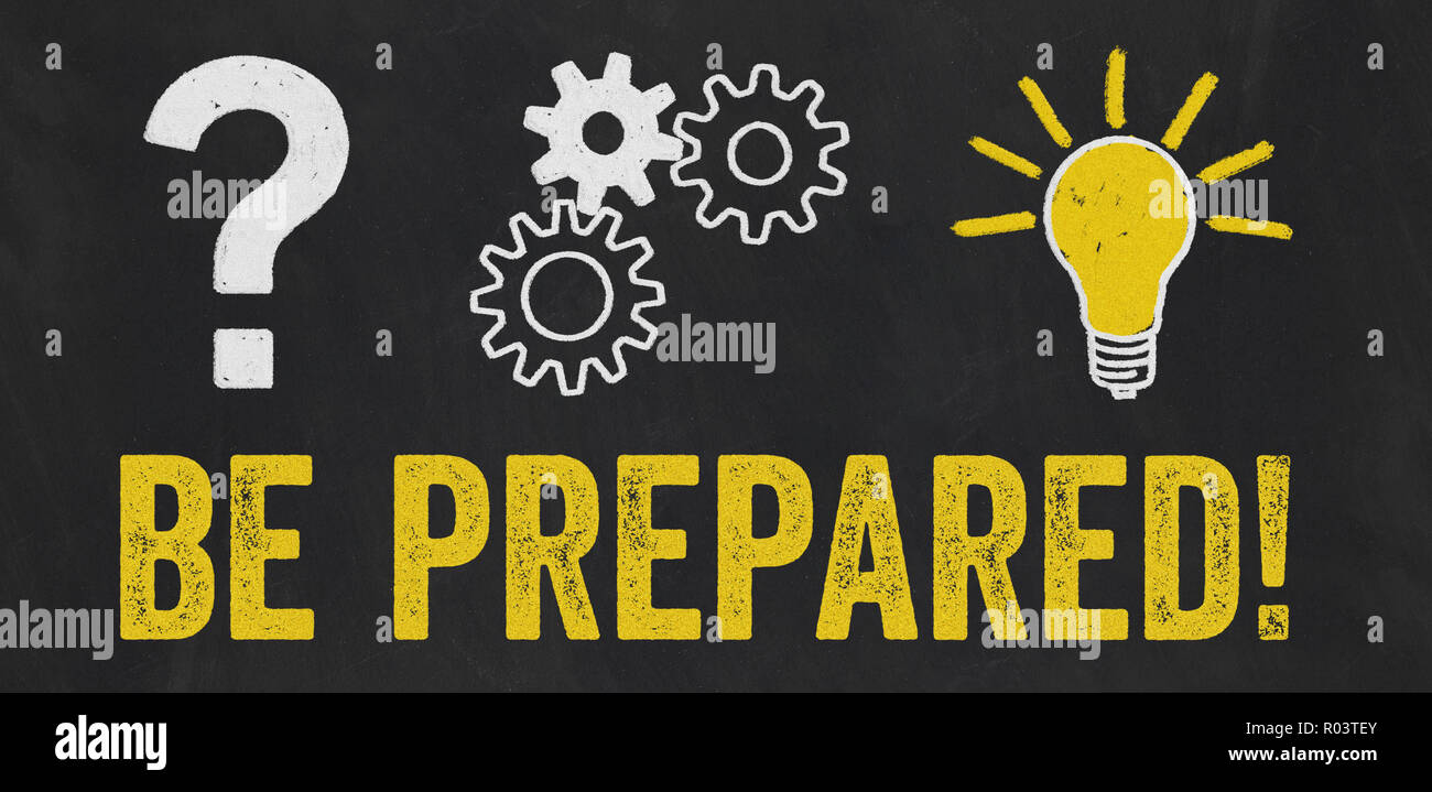 Question Mark, Gears, Light Bulb Concept - Be prepared Stock Photo
