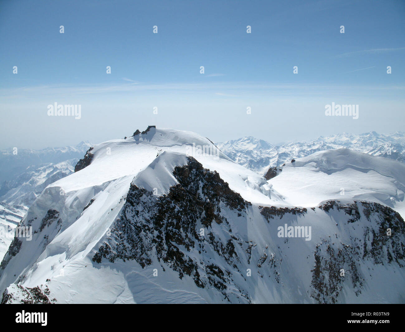 the Capanna Margherita mountain hut and surrounding landscape far above Zermatt in the Alps of