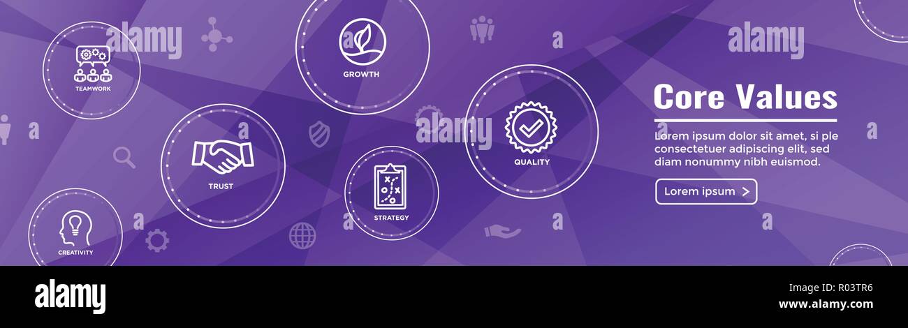 Core Values Web Header Banner image with Integrity, Mission, Icon Set ...