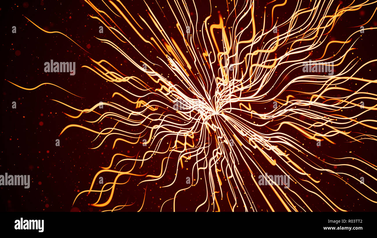 Abstract futuristic fiery red particle explosion trails. Has alpha channel Stock Photo