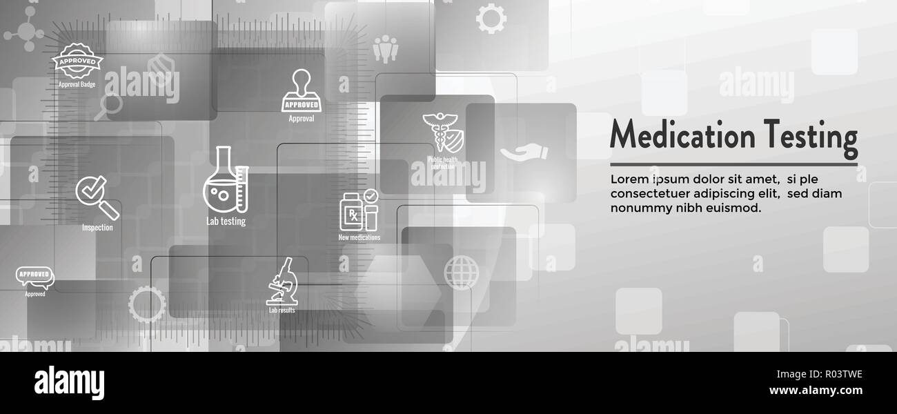 Drug Testing & Process  Header Banner with Icon Set Stock Vector