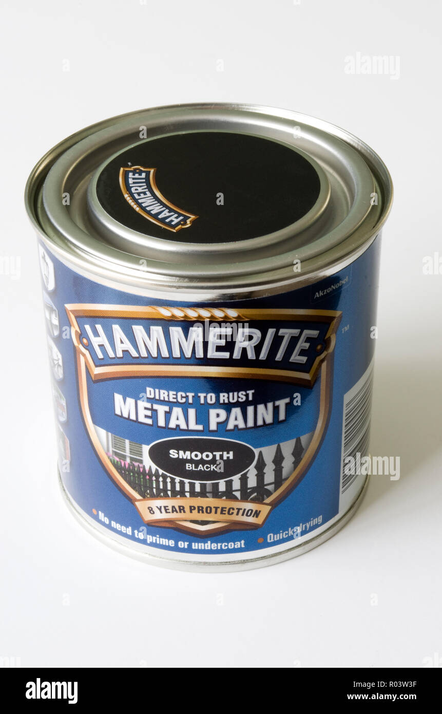 Tin of Black Smooth Hammerite Metal Paint Stock Photo Alamy