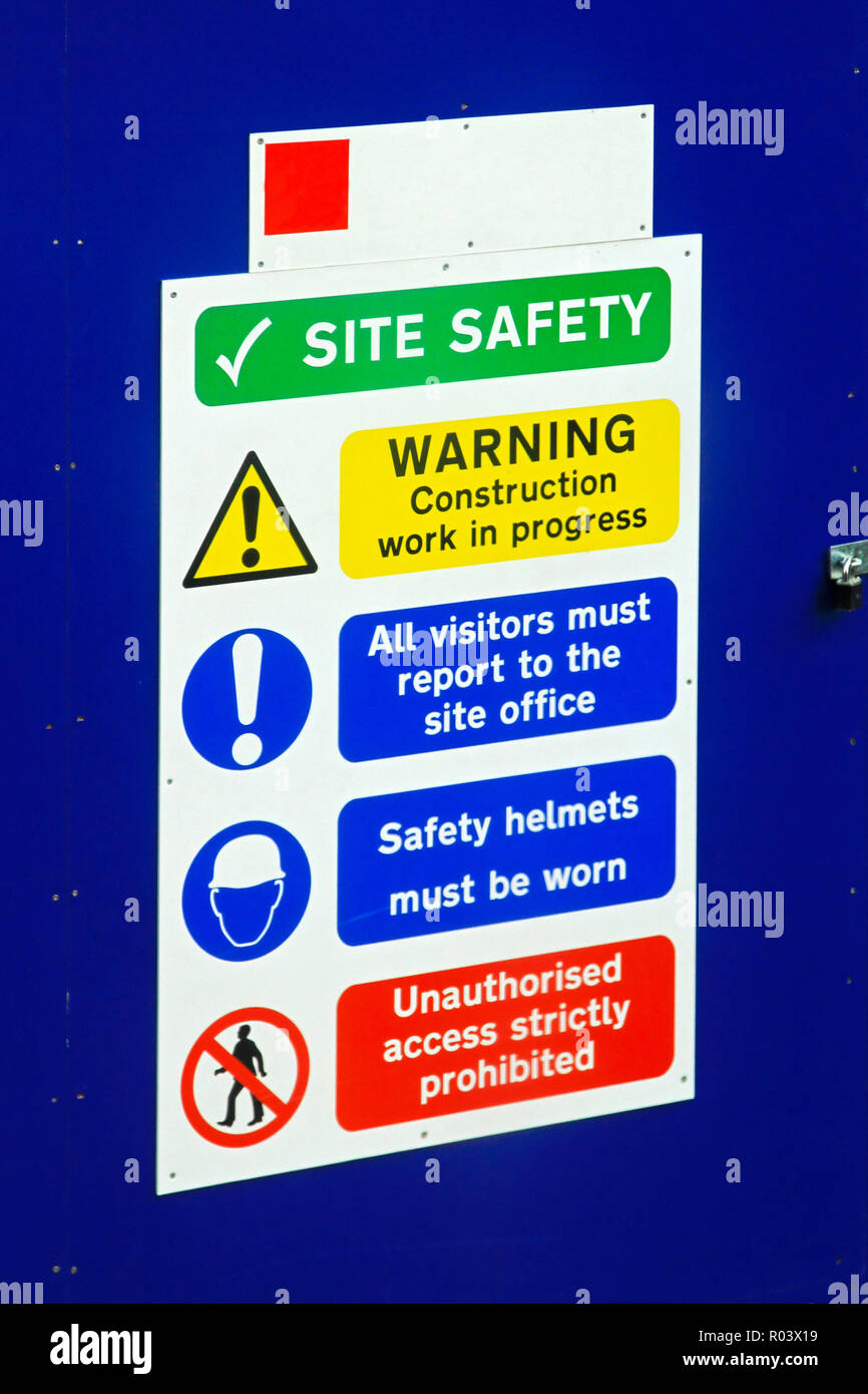 Warning signs on a construction site for safety procedure Stock Photo
