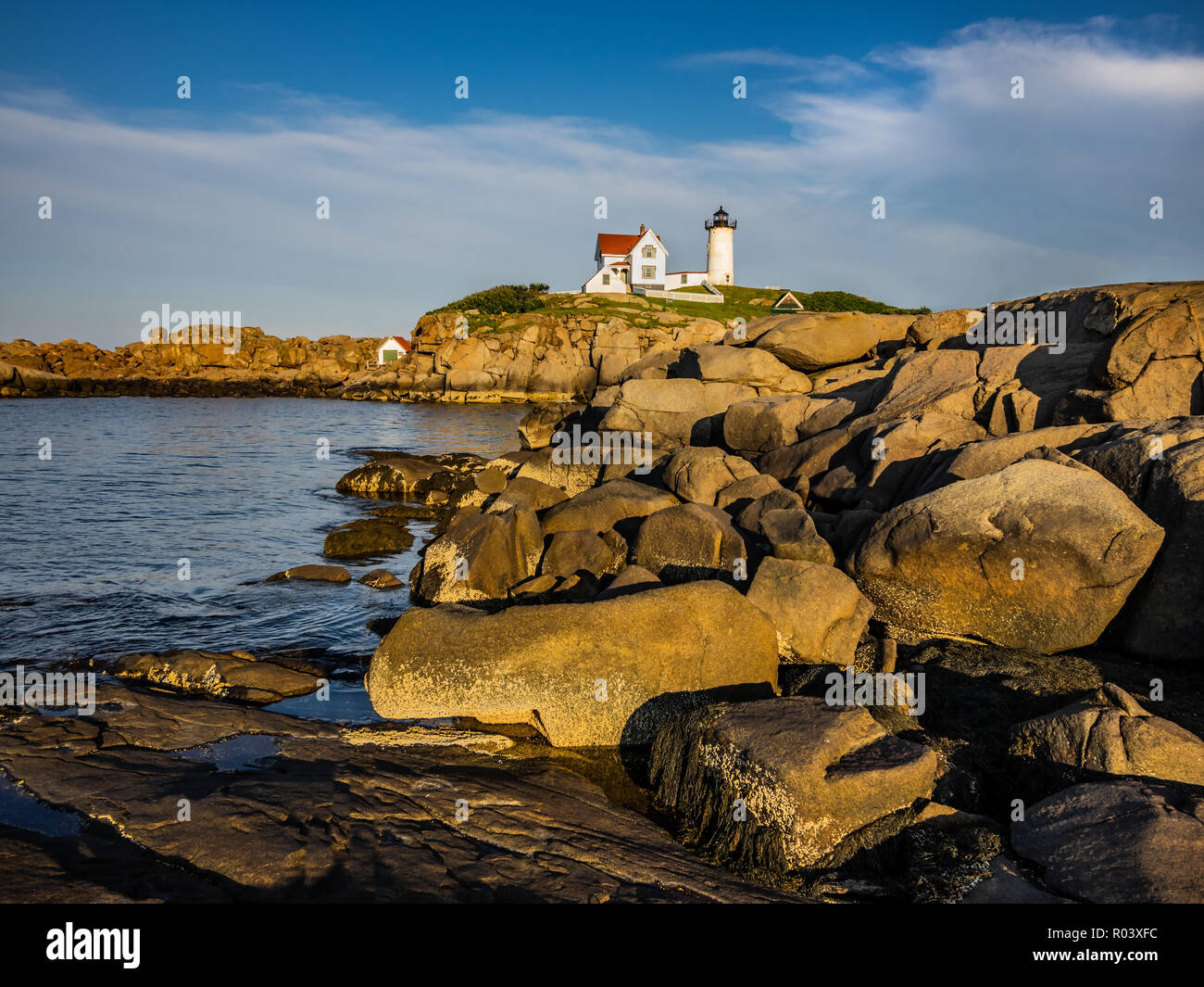 Cape Neddick Lighthouse, Nubble, located in York, Maine, USA Stock Photo