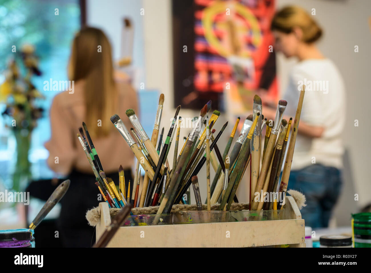 Wide selection of artistic brushes Stock Photo - Alamy