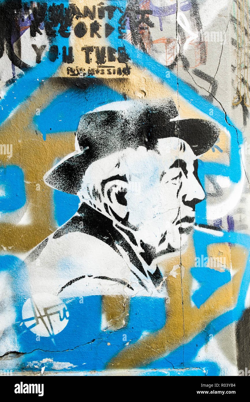 stencil portrait of french poet jacques prevert Stock Photo