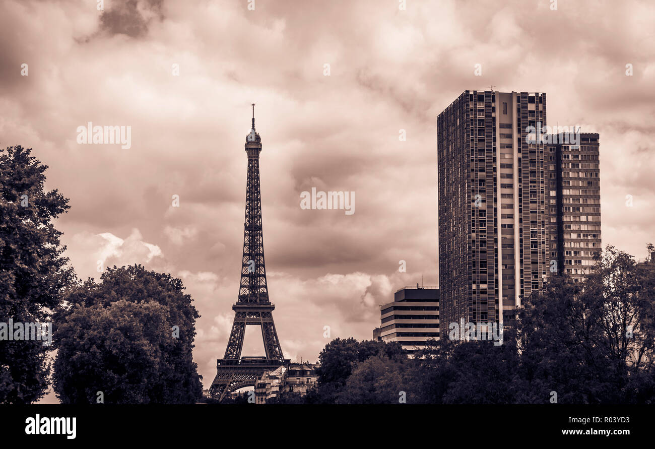 eiffel tower and high-rise residential buildings Stock Photo
