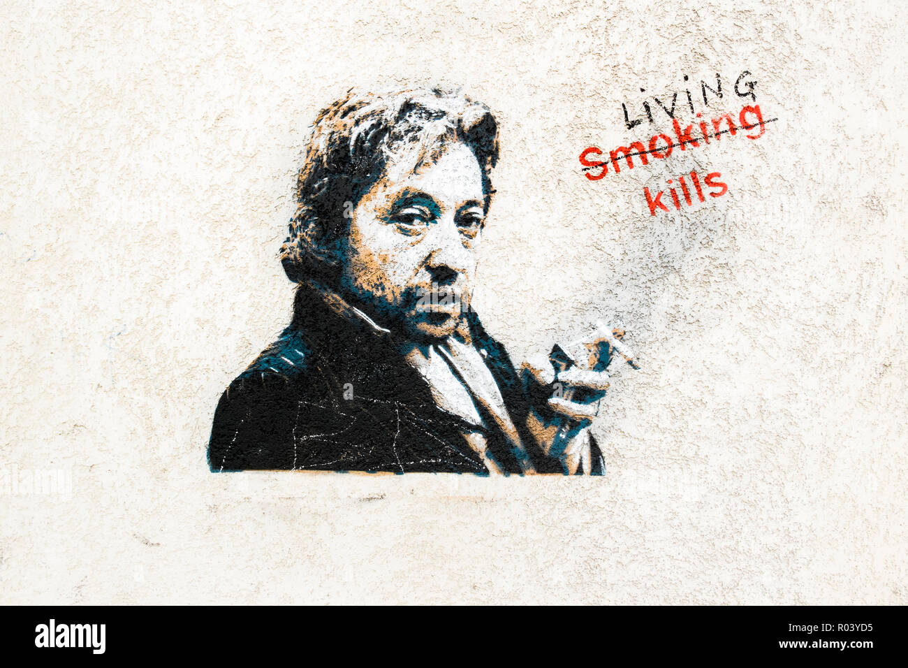 stencil portrait of french singer-songwtiter serge gainsbourg Stock Photo