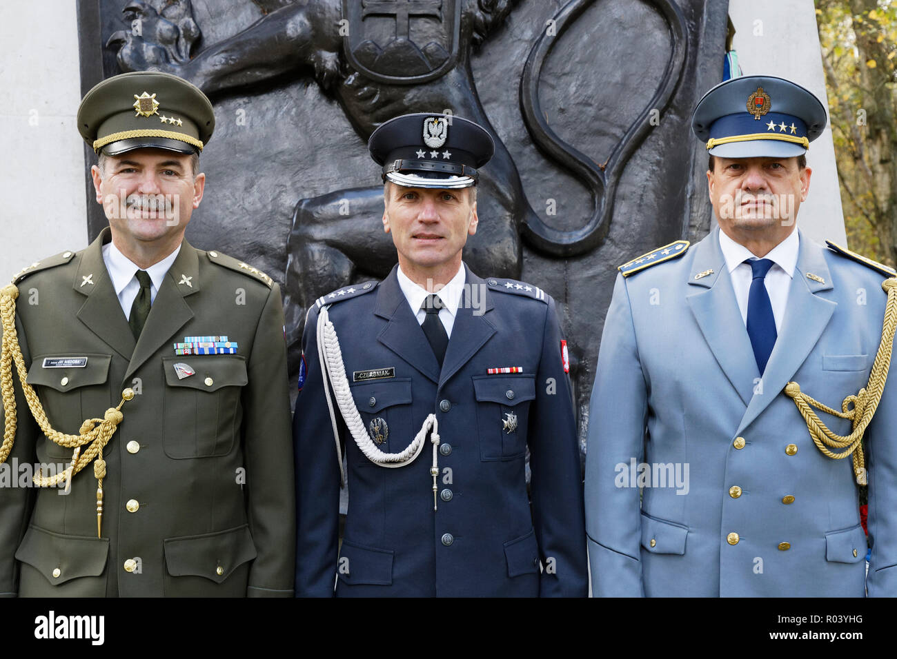 L-R Col Jiri Niedoba Czech Attache; Col Czerbniak Polish Attache & Col Jan Godzeliak Slovak Attache - London Embassies Stock Photo