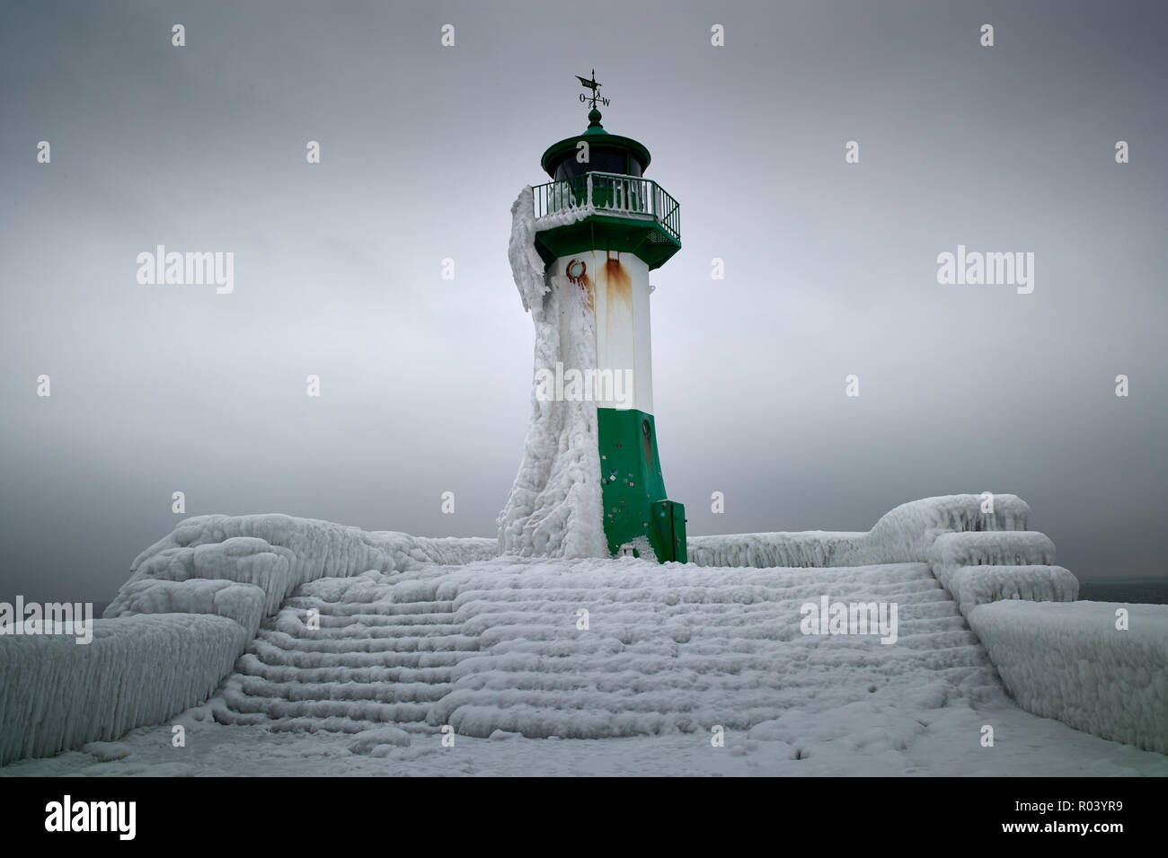 Baltic Sea island Ruegen, Mecklenburg-Vorpommern, Germany - Lighthouse Sassnitz in Winter Stock Photo