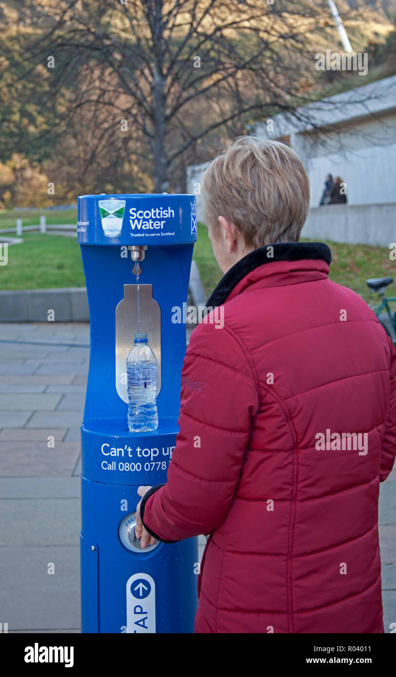 Scottish Water’s first high tech Top up Tap switched on allowing people to stay hydrated on the go in one of the Capital’s most historic areas. Stock Photo