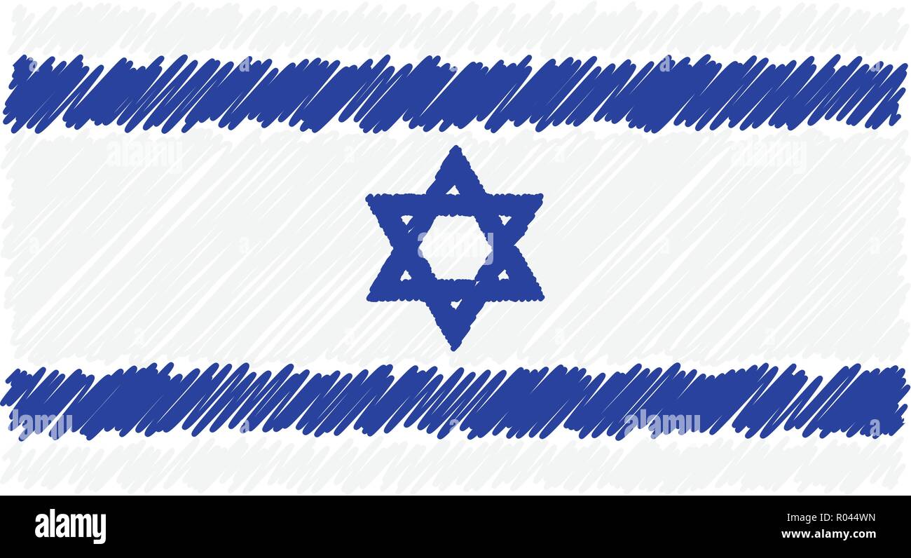 Hand Drawn National Flag Of Israel Isolated On A White Background. Vector Sketch Style Illustration. Stock Vector