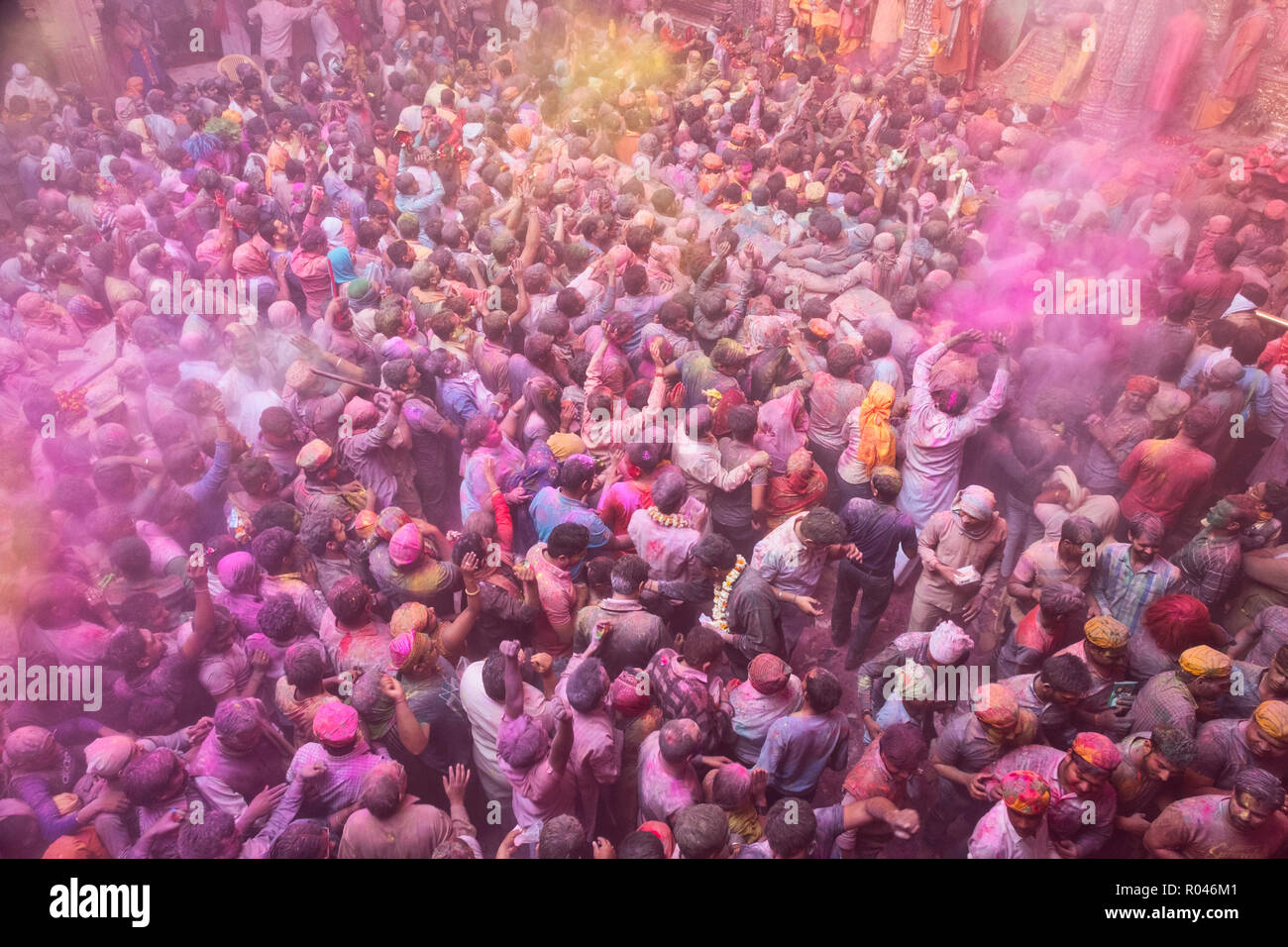 Holi Festival 2018 celebration in Banke Bihari Temple, Vrindavan, India. Stock Photo