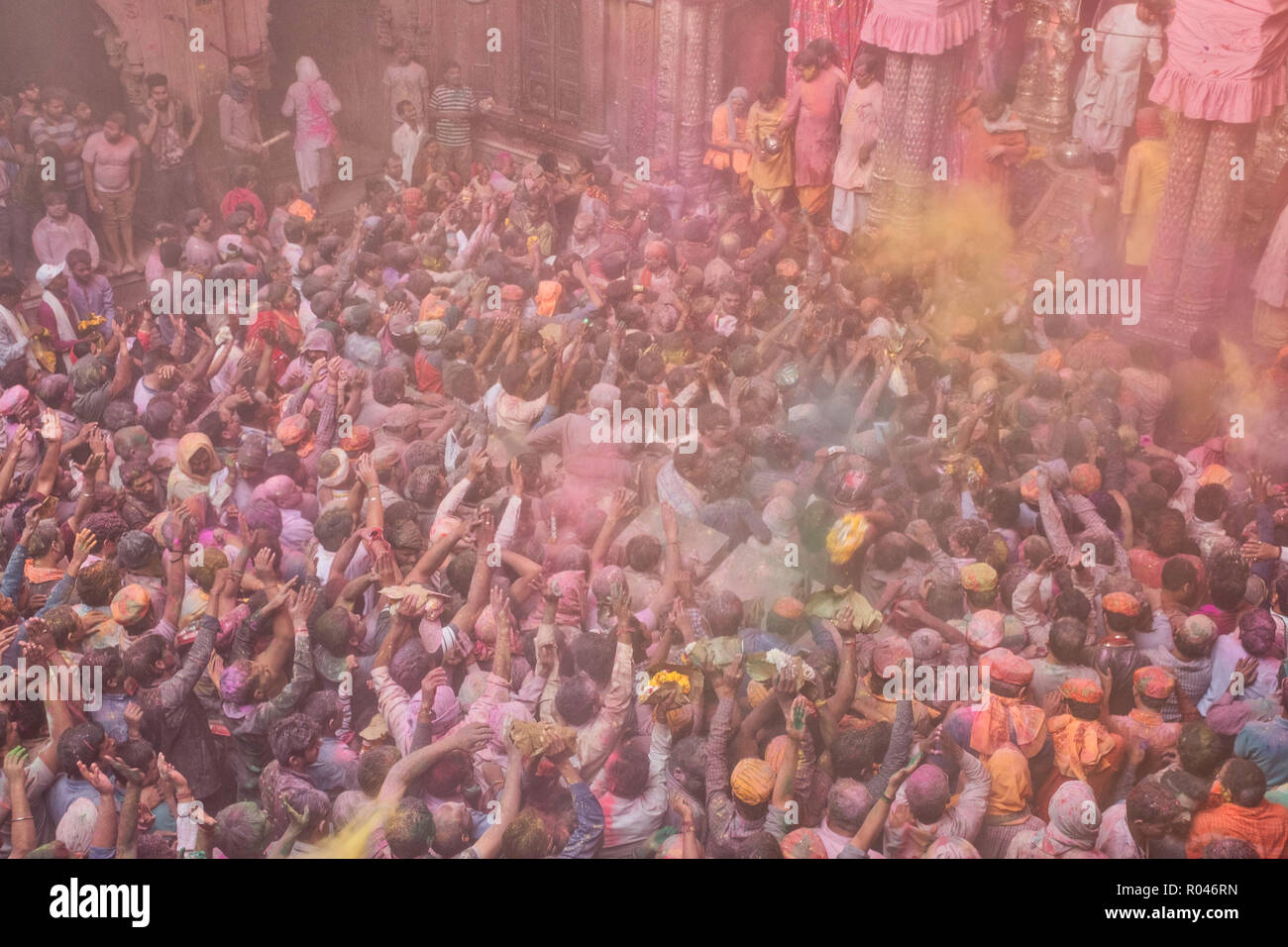 Holi Festival 2018 celebration in Banke Bihari Temple, Vrindavan, India. Stock Photo