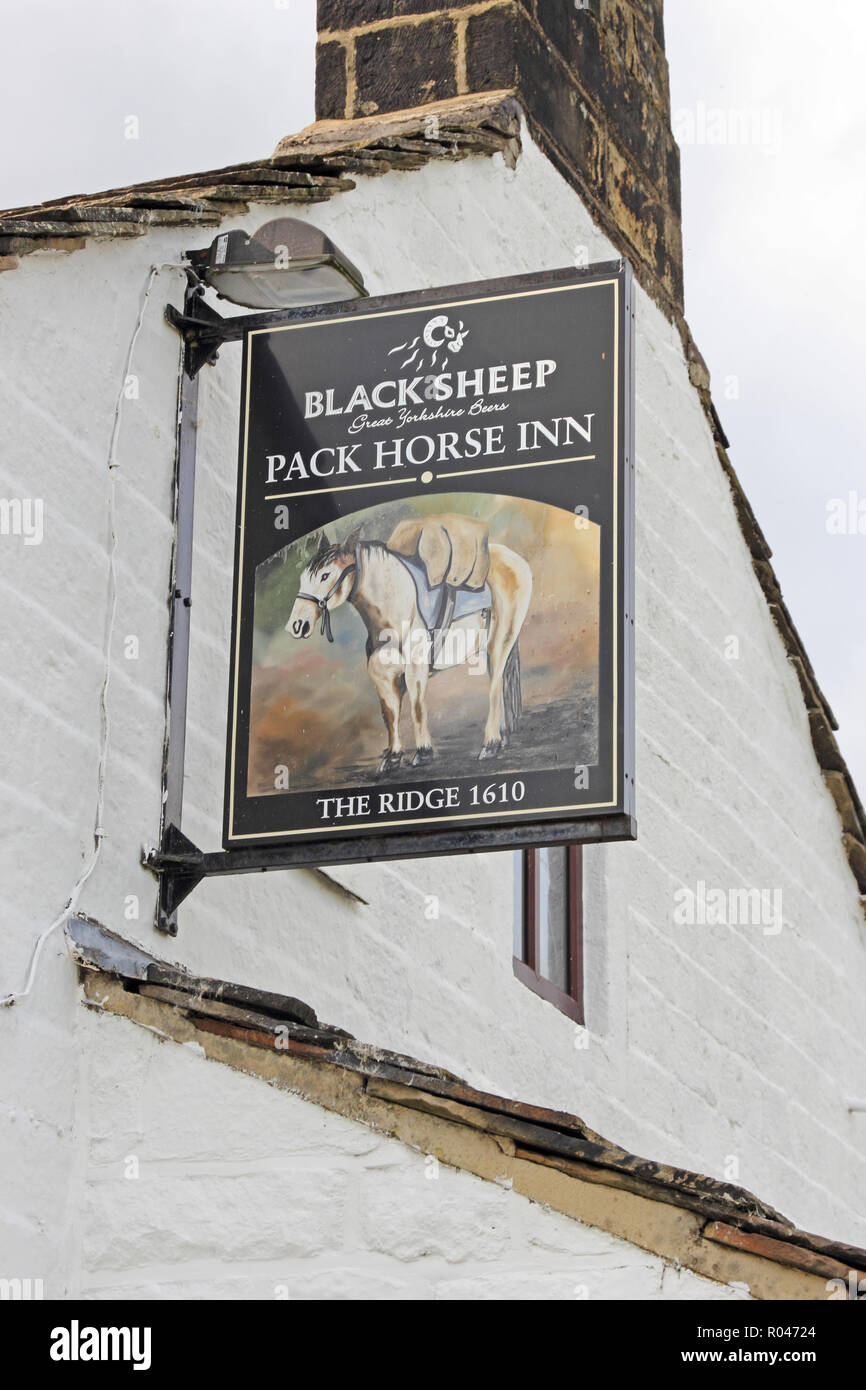 Pack Horse Inn sign , Widdop Moor Stock Photo