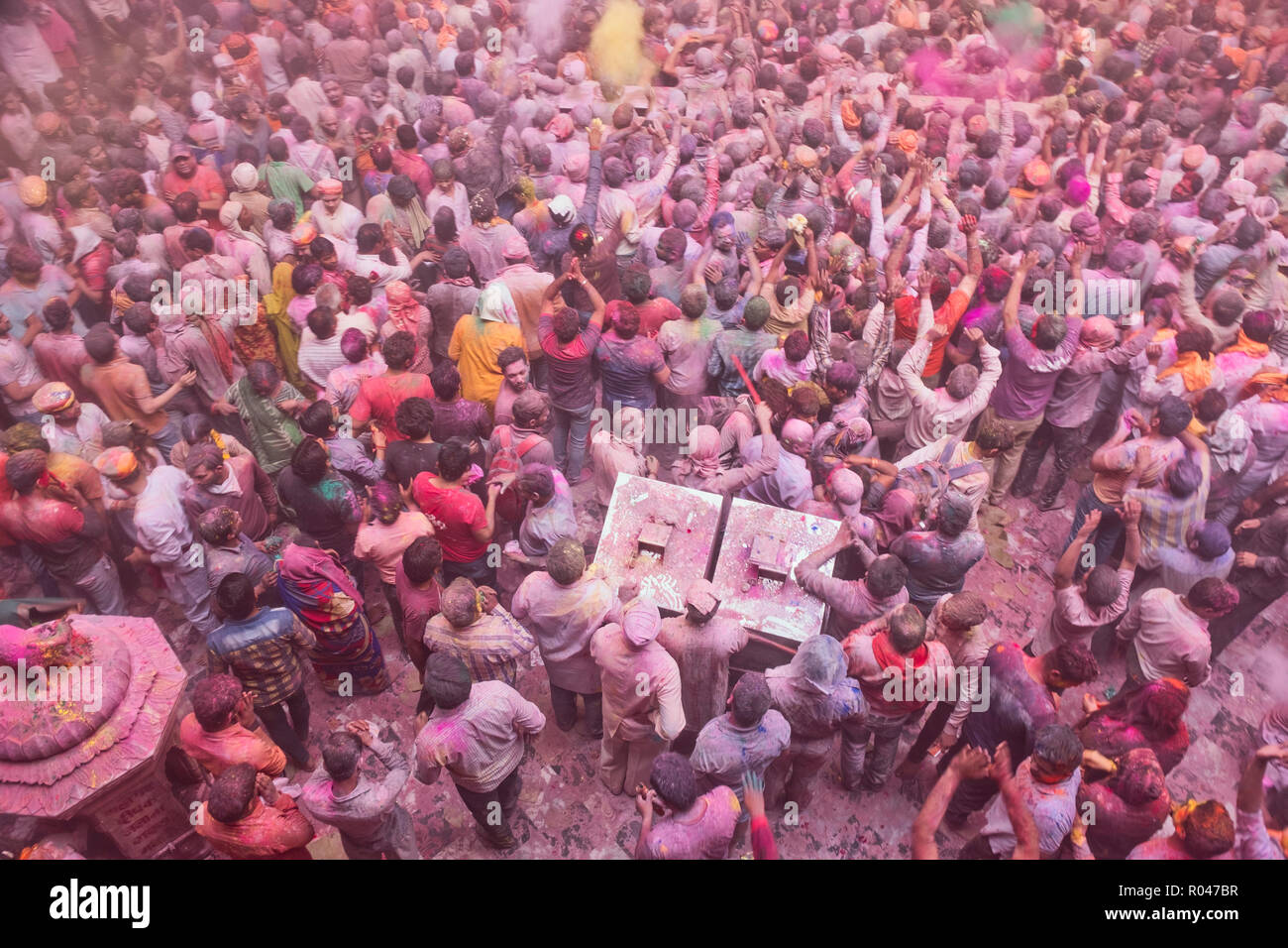 Holi Festival 2018 celebration in Banke Bihari Temple, Vrindavan, India. Stock Photo