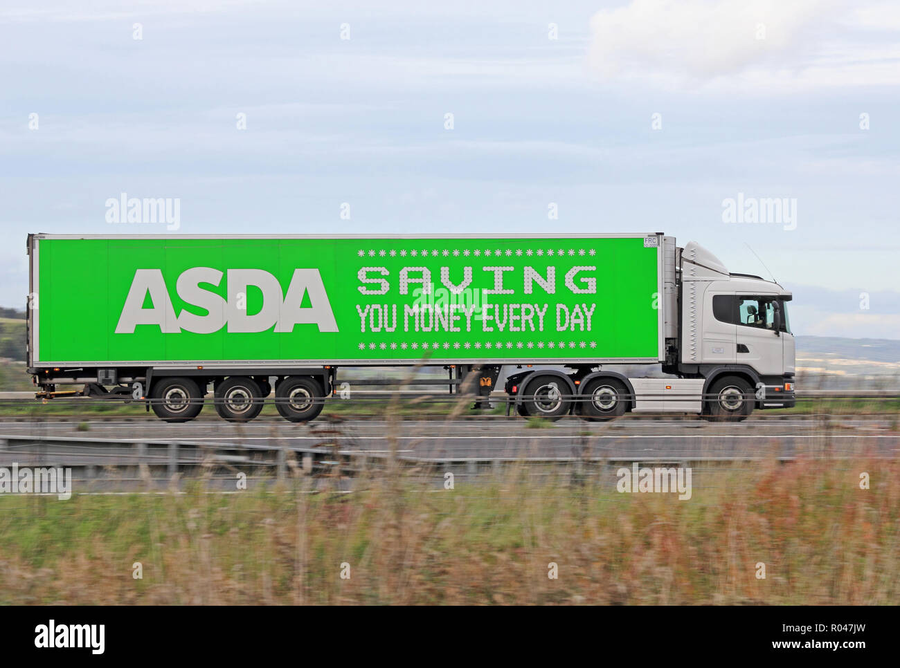 Asda supermarket articulated truck travelling on M62 motorway Stock Photo