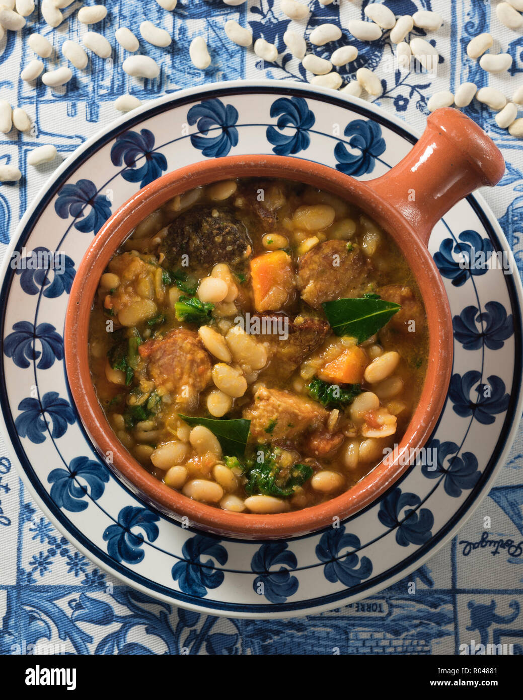 Feijoada Portuguesa. Pork and bean stew. Portugal Food Stock Photo