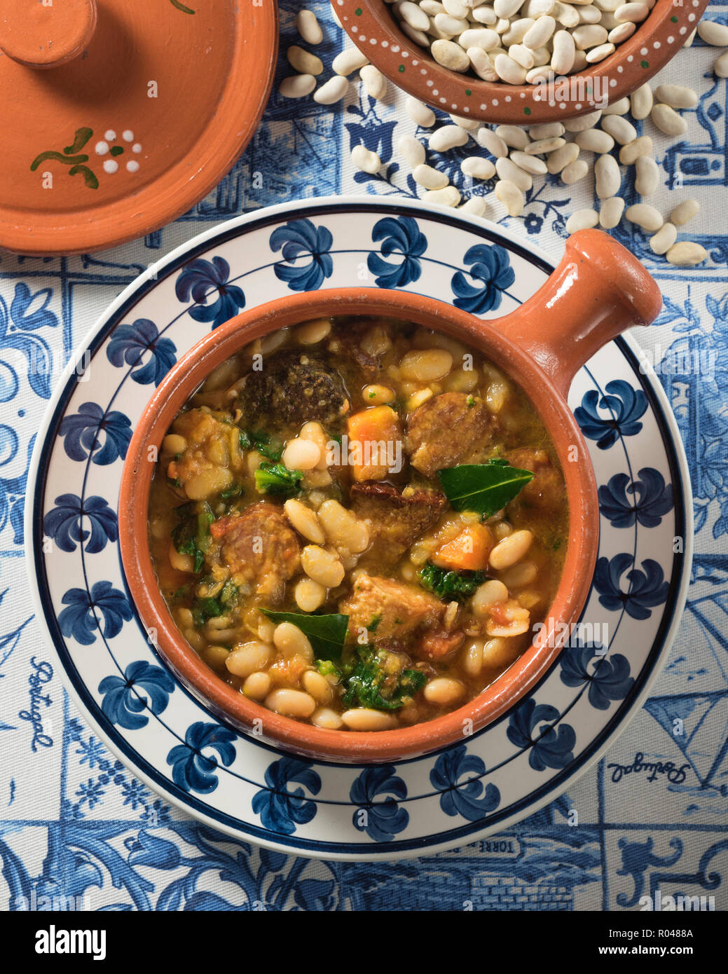 Feijoada Portuguesa. Pork and bean stew. Portugal Food Stock Photo