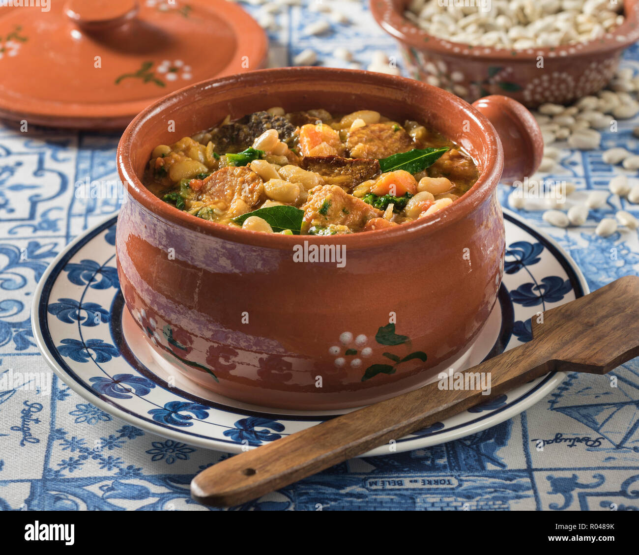 Feijoada Portuguesa. Pork and bean stew. Portugal Food Stock Photo