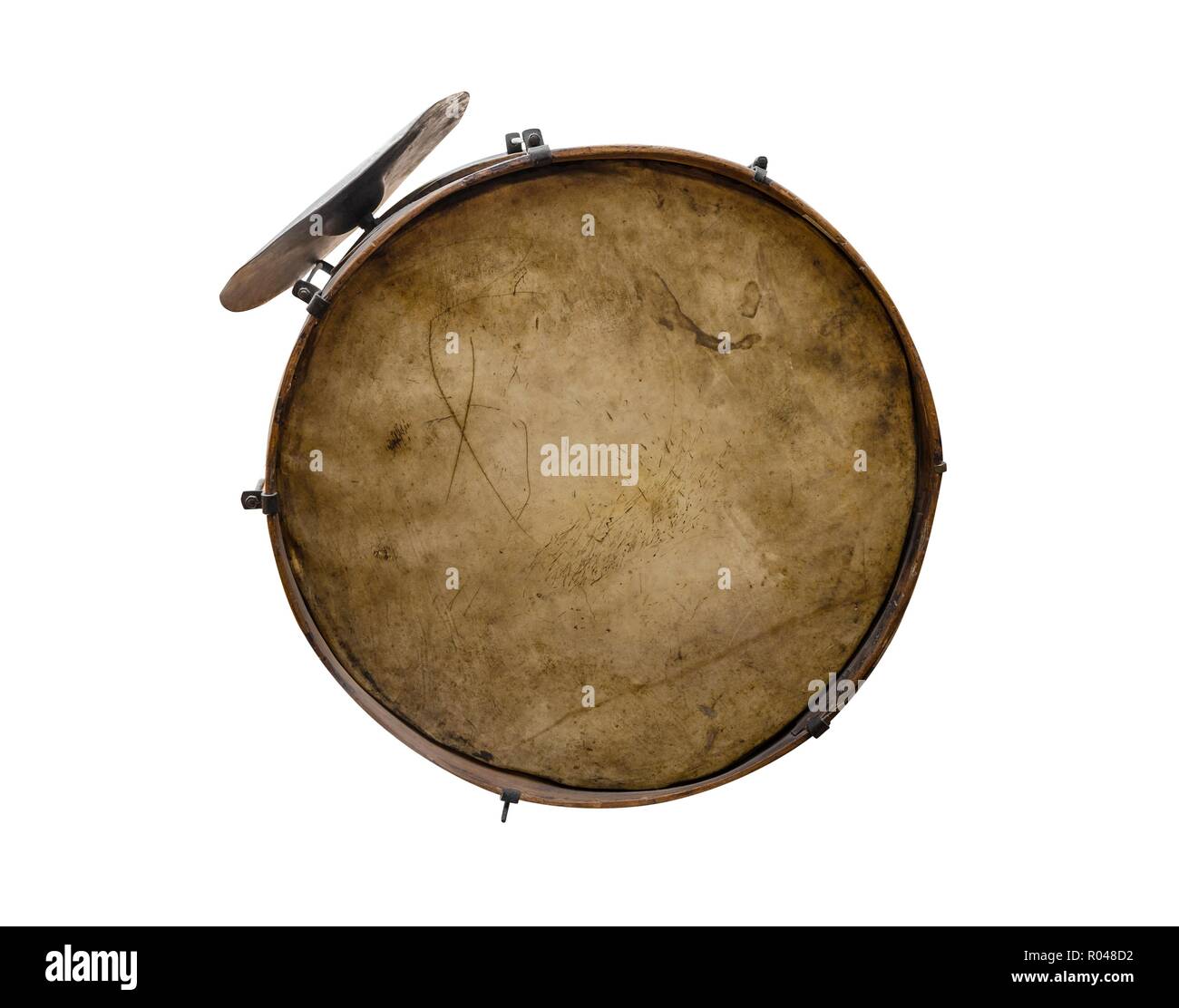 Vintage drum with shock plate on a white background. Stock Photo