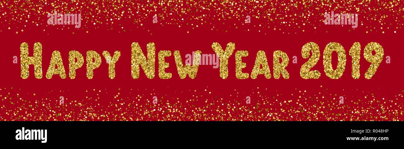 Happy New Year 2019 Text Gold Glitter Font Golden Inscription