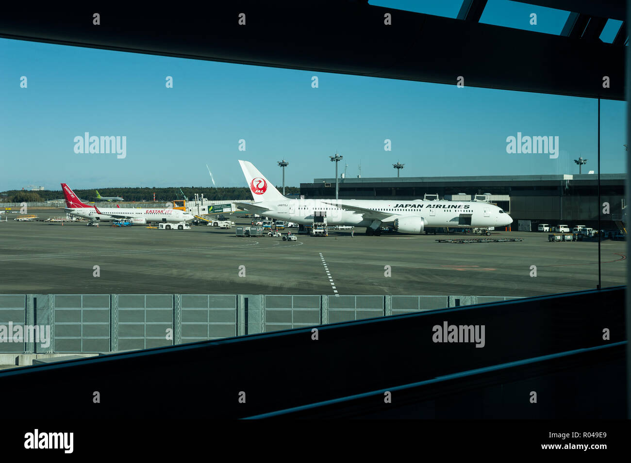 Tokyo, Japan, Japan Airlines passenger aircraft at Narita Airport Stock Photo