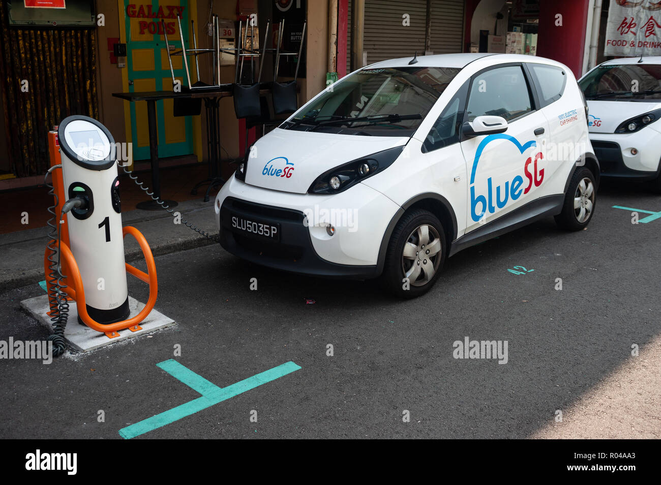 Singapore, Republic of Singapore, electric vehicle at a charging