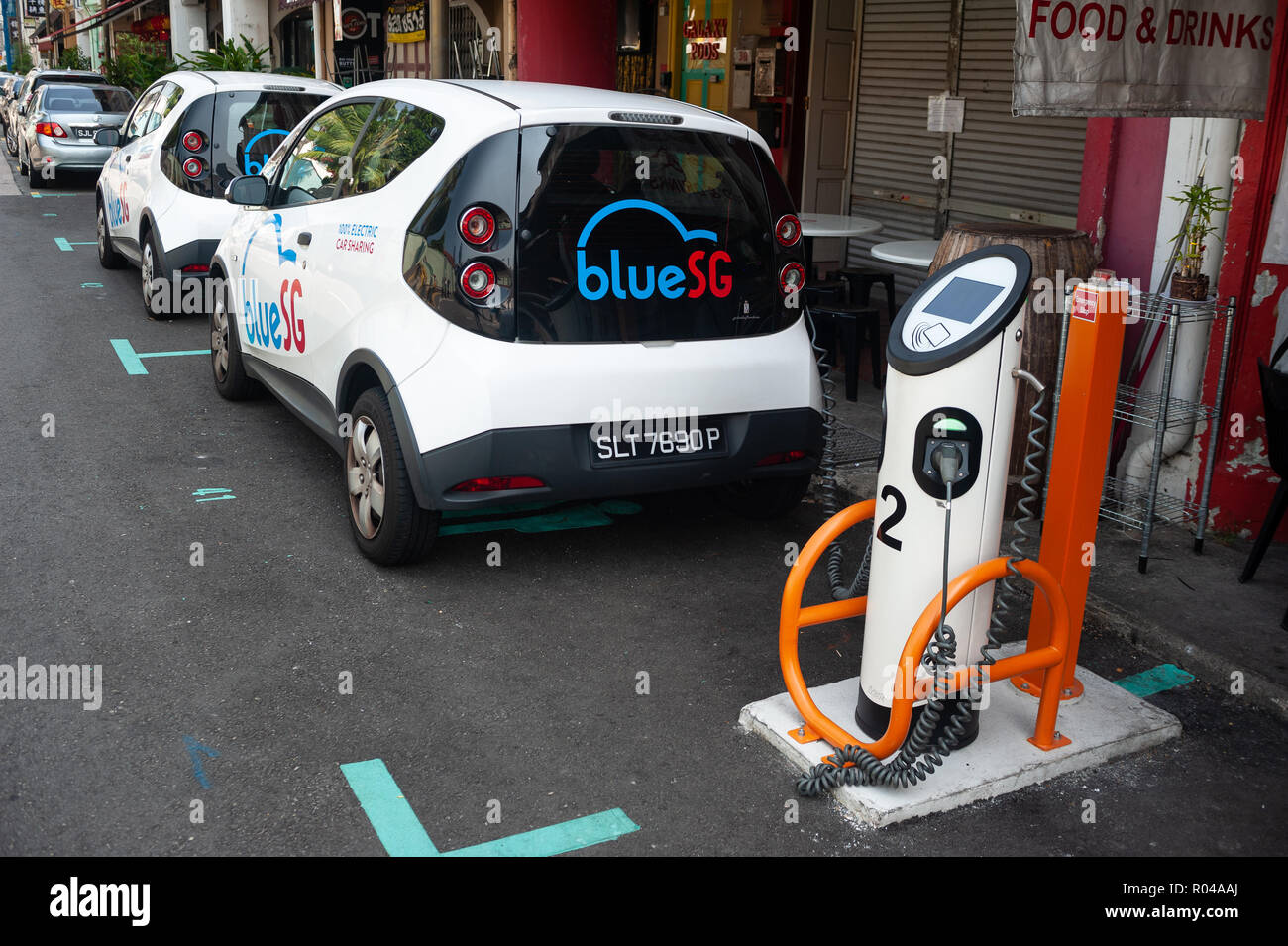 Singapore, Republic of Singapore, electric vehicle at a charging