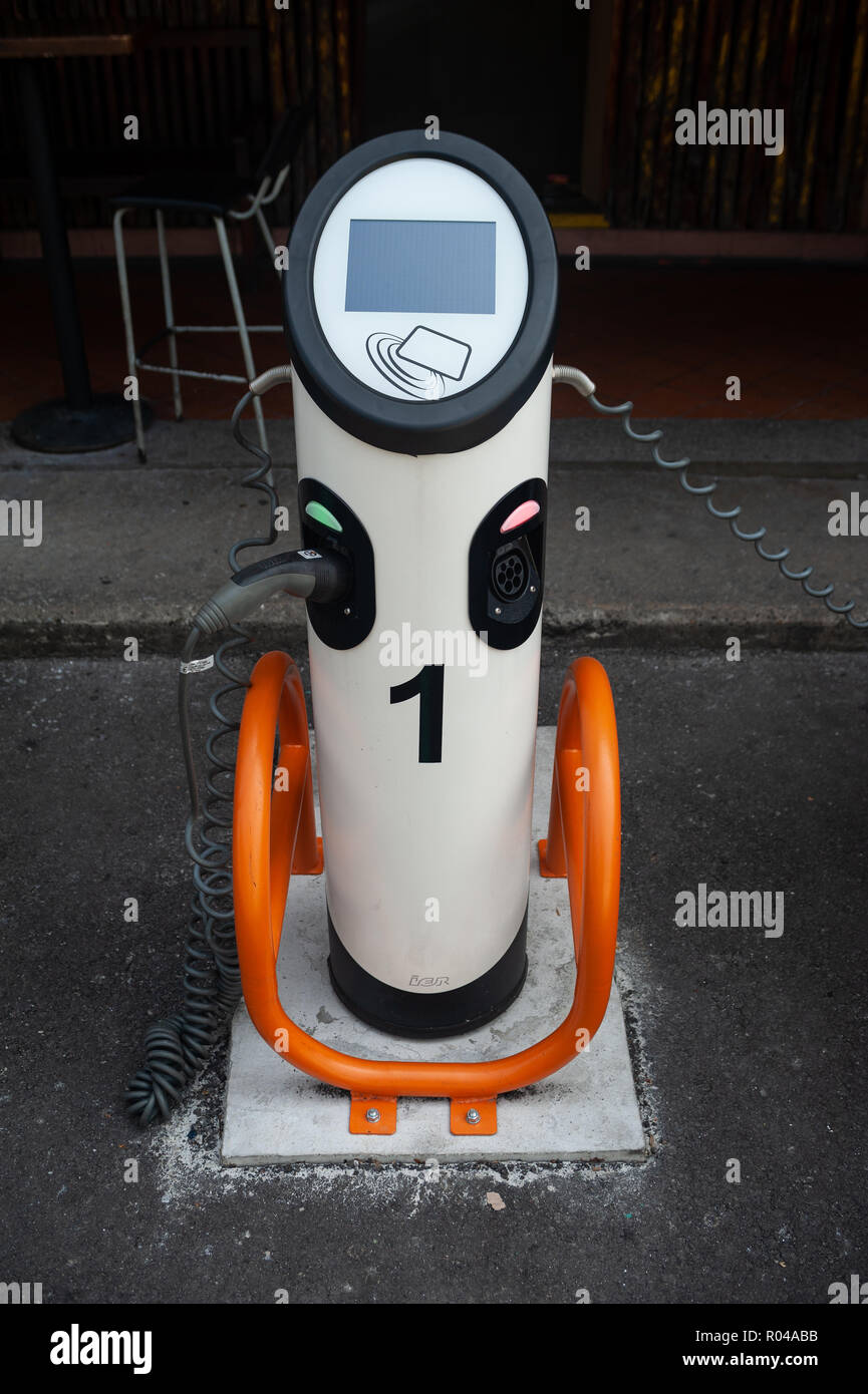 Singapore, Republic of Singapore, charging station for electric vehicles Stock Photo