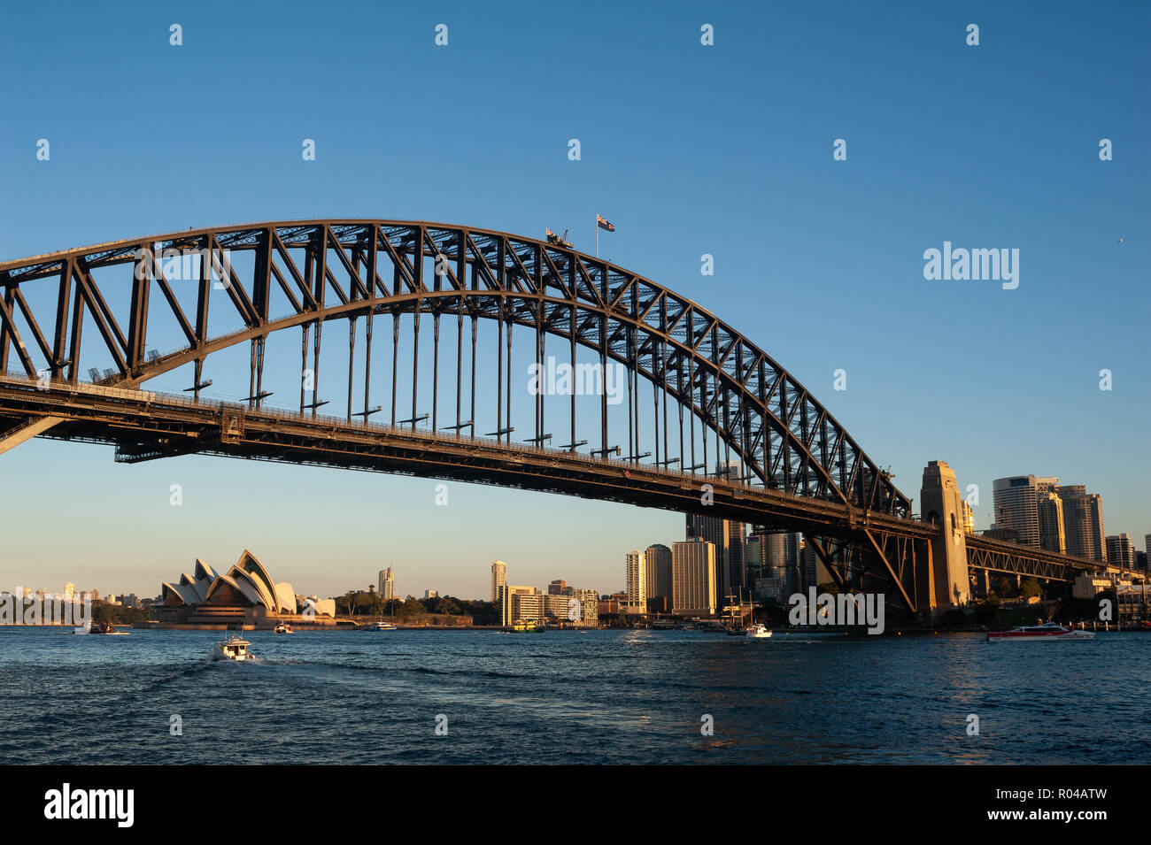 Sydney, Australia, Sydney Harbour Bridge with Opera House and Business District Stock Photo